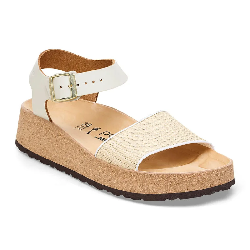 Street-Ready Casual Shoes Papillio by Birkenstock Glenda White Raffia Leather Sandal Street-Ready Casual Shoes Papillio by Birkenstock Glenda White Raffia Leather Sandal