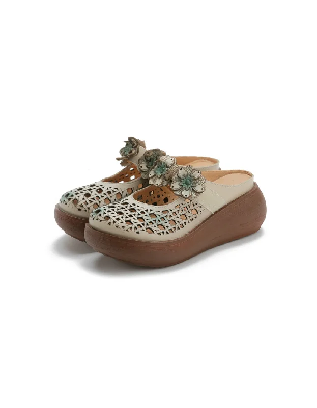 Limited Time Offer Summer Flowers Strap Hollow Wedge Slippers