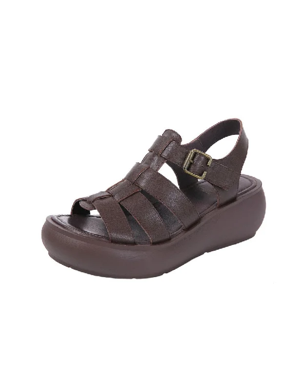 Final Sale Summer Leather Woven Wedge Sandals Slingback