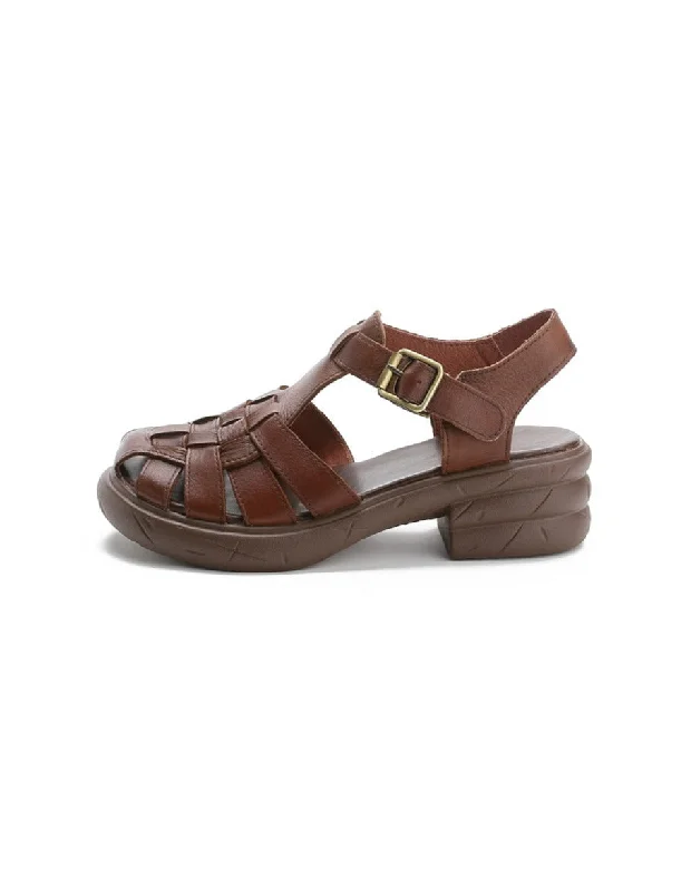 Contemporary Chic Promotions Leather Woven T-strap Fisherman Sandals Slingback